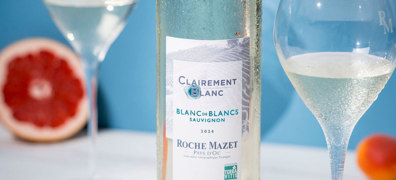 Etiquette du vin blanc Clairement blanc de Roche Mazet